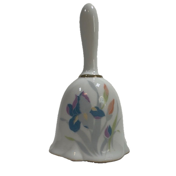 Floral Porcelain Dinner Bell Flowers w/Gold Trim Vintage - Picture 1 of 10